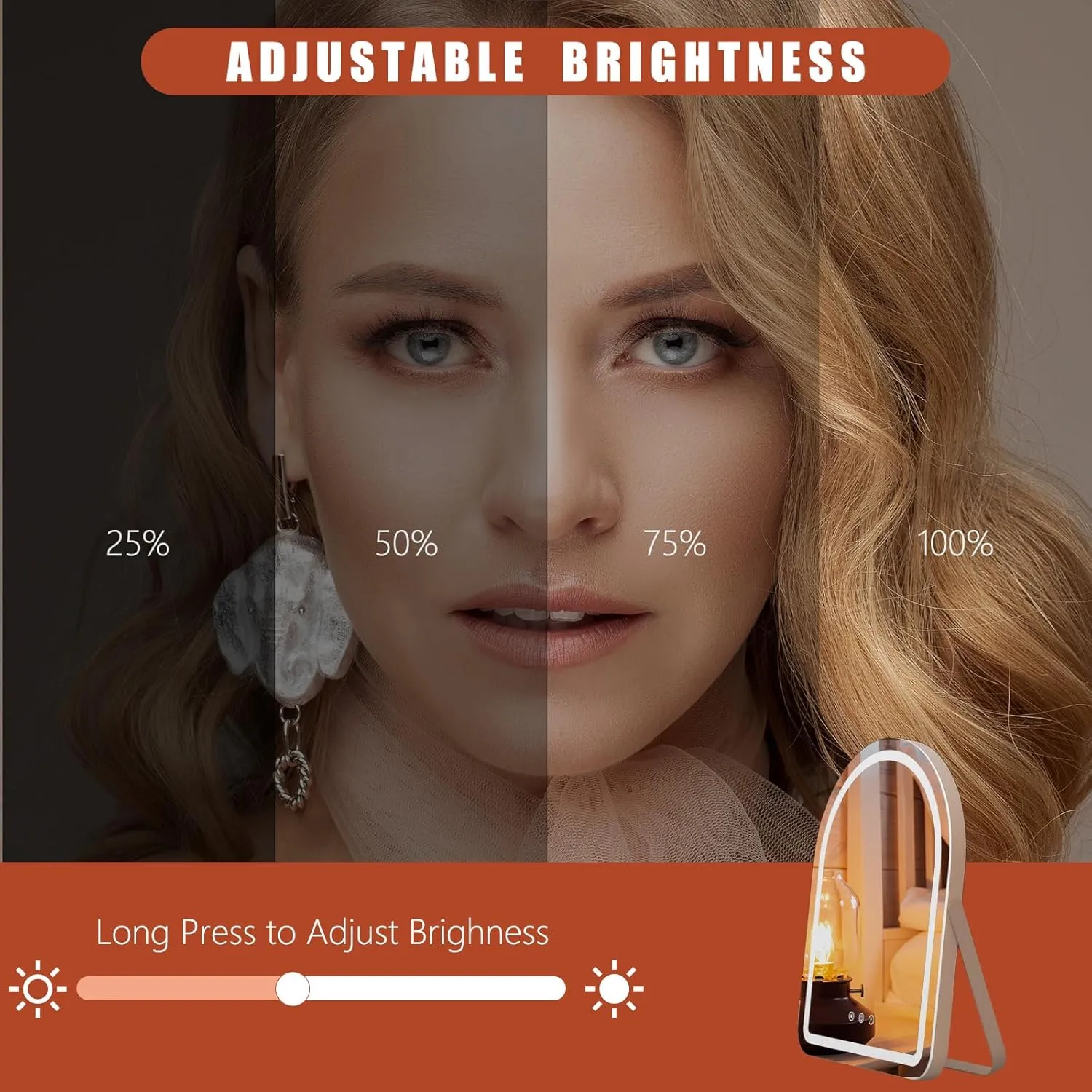 Makeup Mirror with Lights, 14" x 18" Vanity Mirror, 3 Color Modes, Dimmable Light, 360 Rotation