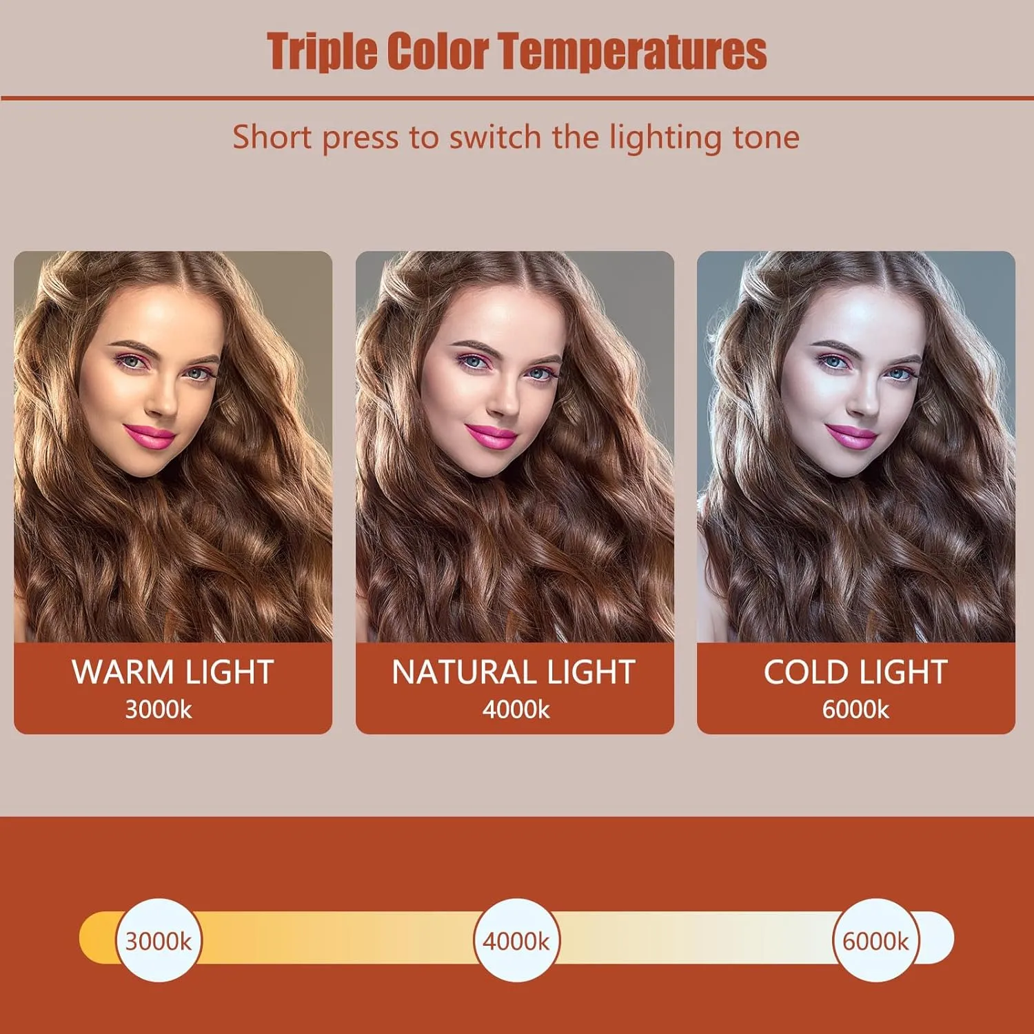 Makeup Mirror with Lights, 14" x 18" Vanity Mirror, 3 Color Modes, Dimmable Light, 360 Rotation