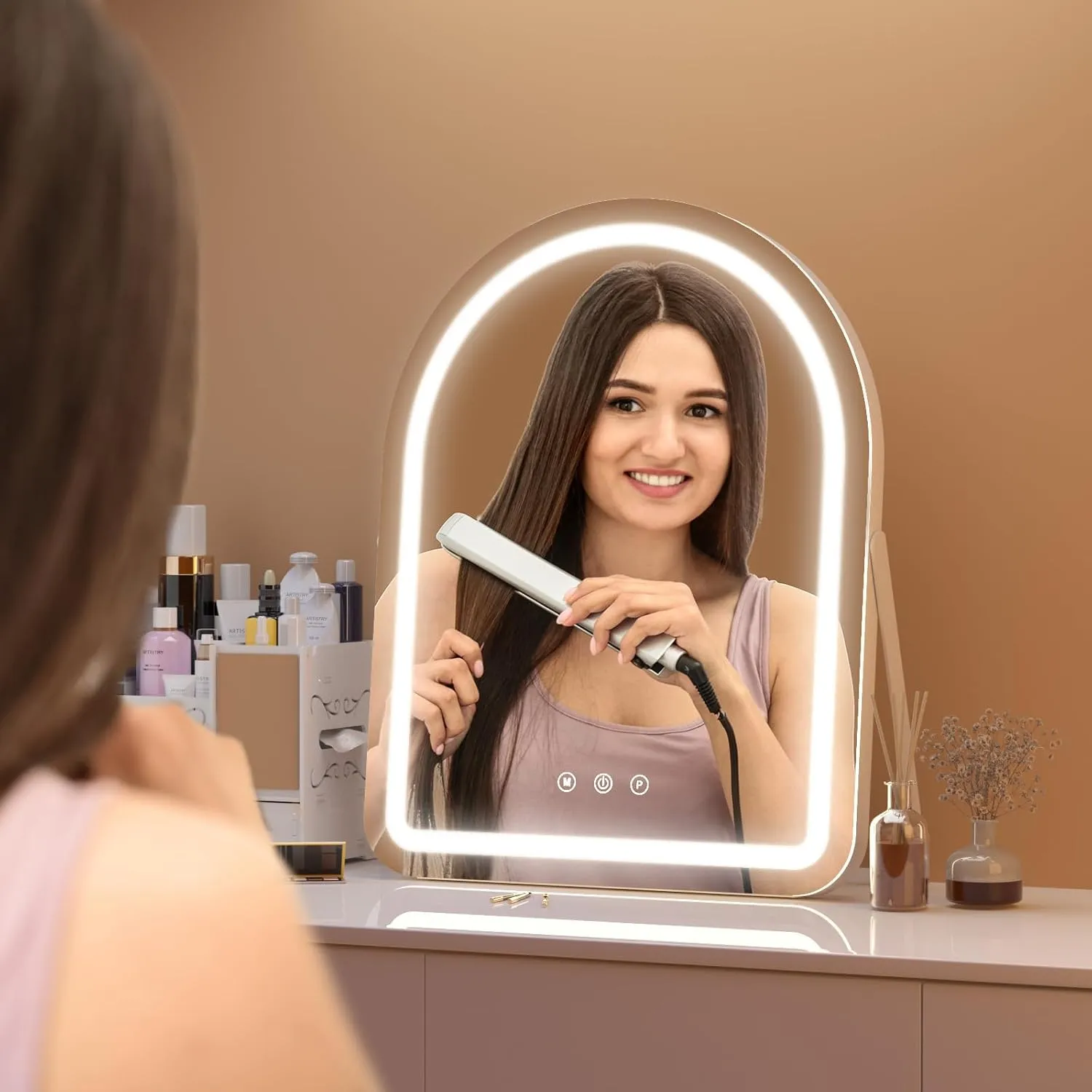 Makeup Mirror with Lights, 14" x 18" Vanity Mirror, 3 Color Modes, Dimmable Light, 360 Rotation