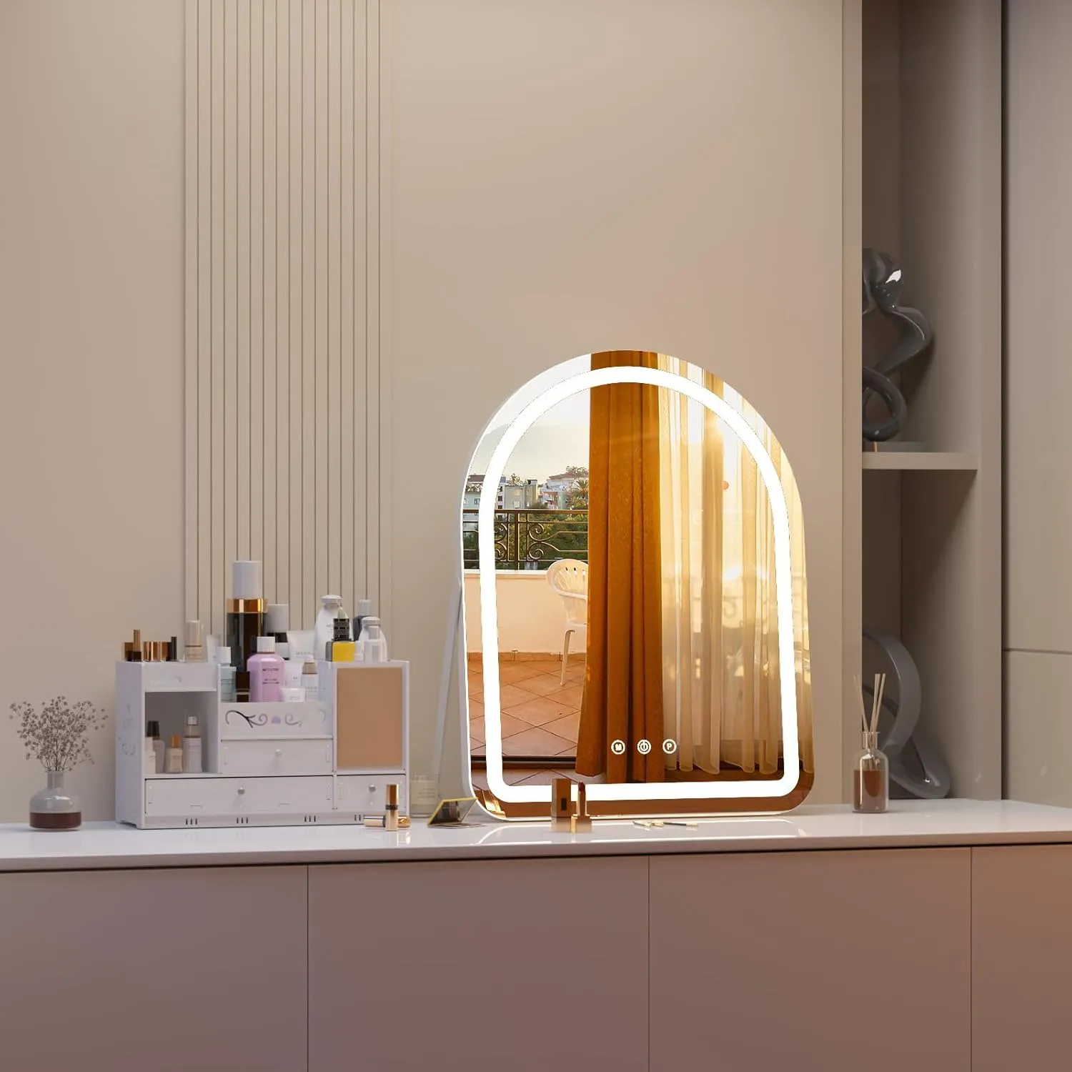 Makeup Mirror with Lights, 14" x 18" Vanity Mirror, 3 Color Modes, Dimmable Light, 360 Rotation