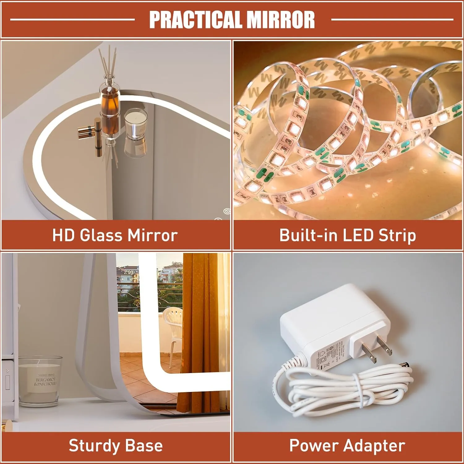 Makeup Mirror with Lights, 14" x 18" Vanity Mirror, 3 Color Modes, Dimmable Light, 360 Rotation