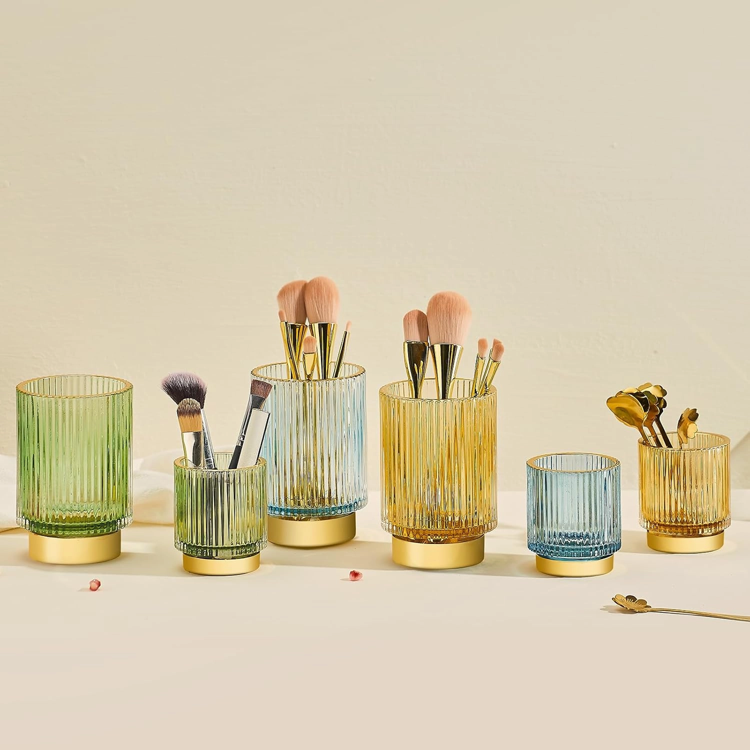 Makeup Brush Holder Organizer,Toothbrush Holders,Desk Pen Pencil Holder,Multifunctional Vintage Glass Brush Cup（S/White/A3-14-US）