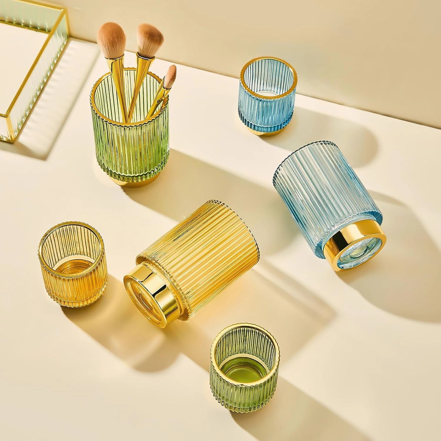 Makeup Brush Holder Organizer,Toothbrush Holders,Desk Pen Pencil Holder,Multifunctional Vintage Glass Brush Cup（S/White/A3-14-US）