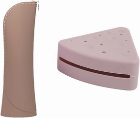 Makeup Brush Holder Travel Makeup Brush Holder, Silicone Case Soft and Sleek,Zippered Pouch Anti-fall Out Portable Silicon Cosmetic Bag, Powder Puff Case, Triangle Beauty Blender Holder (Dark Brown)