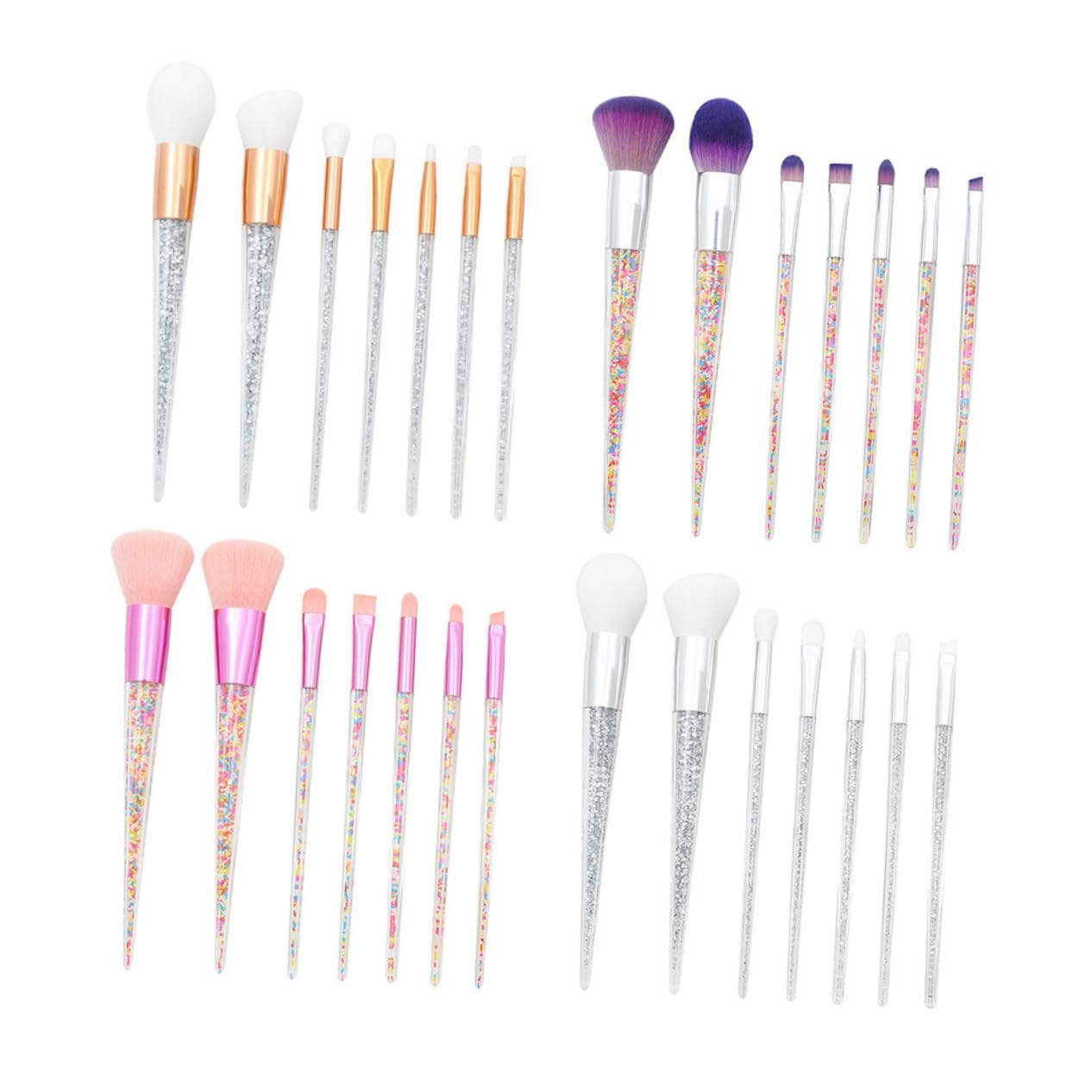 Makeup Brushes 7 Piece Set Handles Silver Tube Purple Comfortable and Smooth for Daily and Professional Use