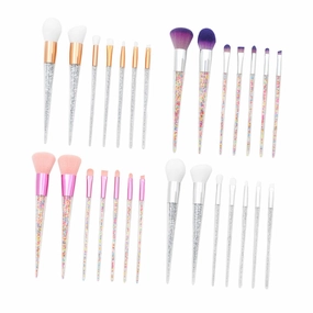 Makeup Brushes 7 Piece Set Handles Silver Tube Purple Comfortable and Smooth for Daily and Professional Use
