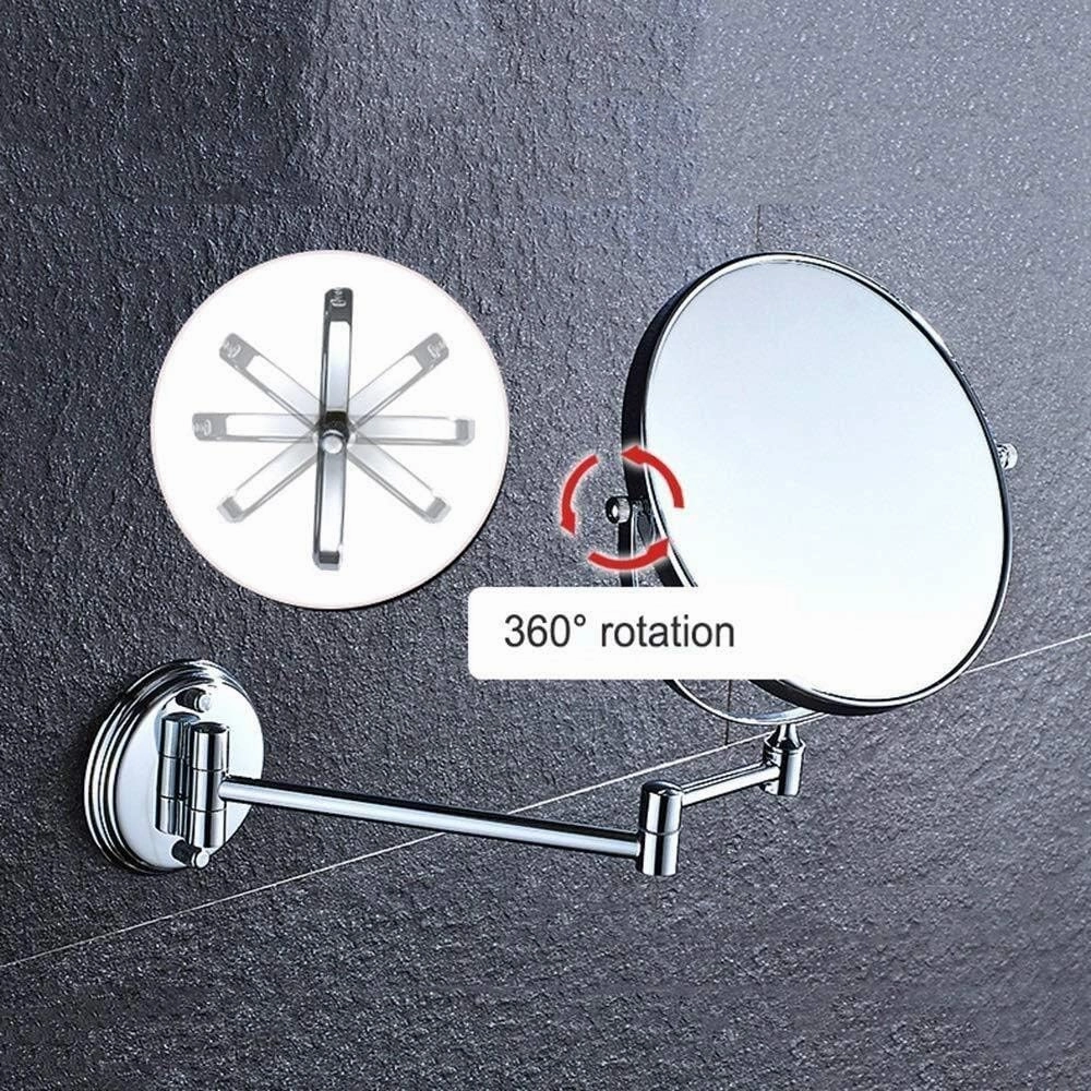 Makeup Mirror Double-Sided 3 Times Magnification Copper Bathroom 8-inch Makeup Mirror Wall-Mounted Telescopic Rotating Mirror