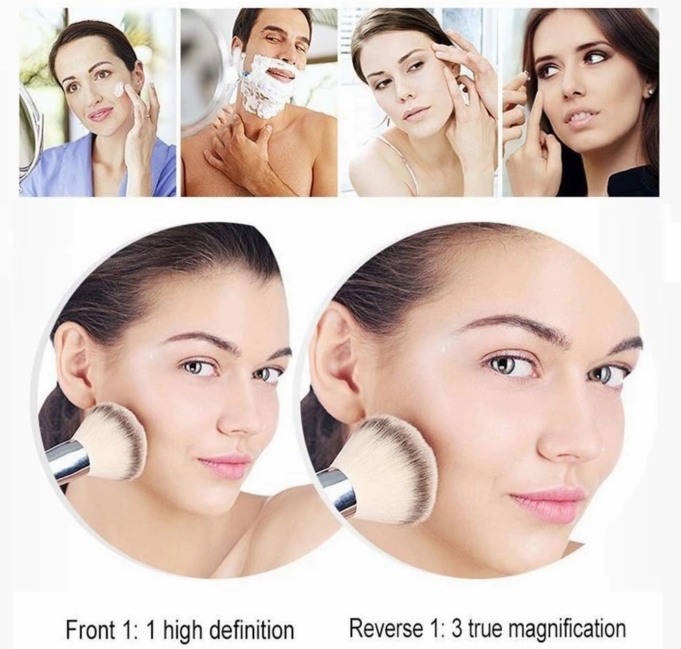 Makeup Mirror Double-Sided 3 Times Magnification Copper Bathroom 8-inch Makeup Mirror Wall-Mounted Telescopic Rotating Mirror