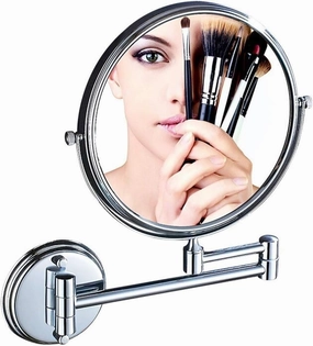 Makeup Mirror Double-Sided 3 Times Magnification Copper Bathroom 8-inch Makeup Mirror Wall-Mounted Telescopic Rotating Mirror
