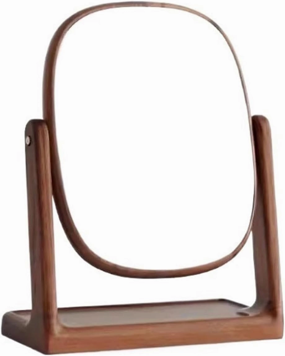 Makeup Mirror High-Grade Makeup Mirror Desktop Wooden Home Bedroom Makeup Mirror Organizer One-Piece Flip Vanity Mirror, Beech/Black Walnut Cosmetic Vanity Mirror(Black Walnut,1)