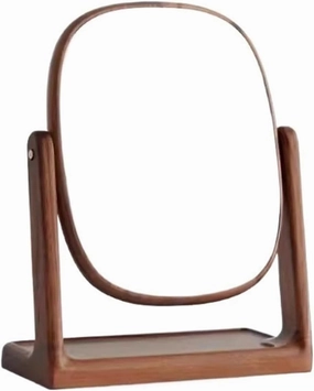 Makeup Mirror High-Grade Makeup Mirror Desktop Wooden Home Bedroom Makeup Mirror Organizer One-Piece Flip Vanity Mirror, Beech/Black Walnut Cosmetic Vanity Mirror(Black Walnut,1)