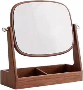 Makeup Mirror High-Grade Makeup Mirror Desktop Wooden Home Bedroom Makeup Mirror Organizer One-Piece Flip Vanity Mirror, Beech/Black Walnut Cosmetic Vanity Mirror(Black Walnut,2)