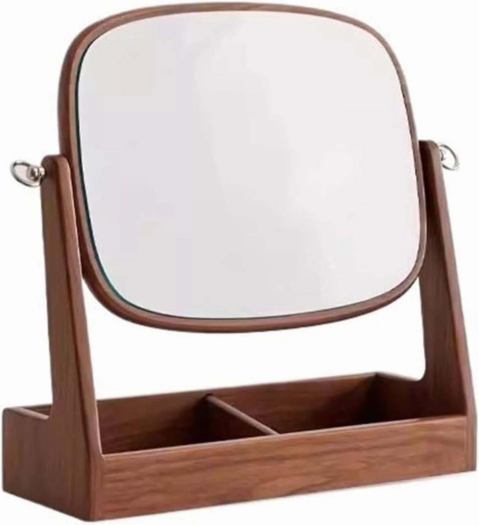 Makeup Mirror High-Grade Makeup Mirror Desktop Wooden Home Bedroom Makeup Mirror Organizer One-Piece Flip Vanity Mirror, Beech/Black Walnut Cosmetic Vanity Mirror(Black Walnut,2)