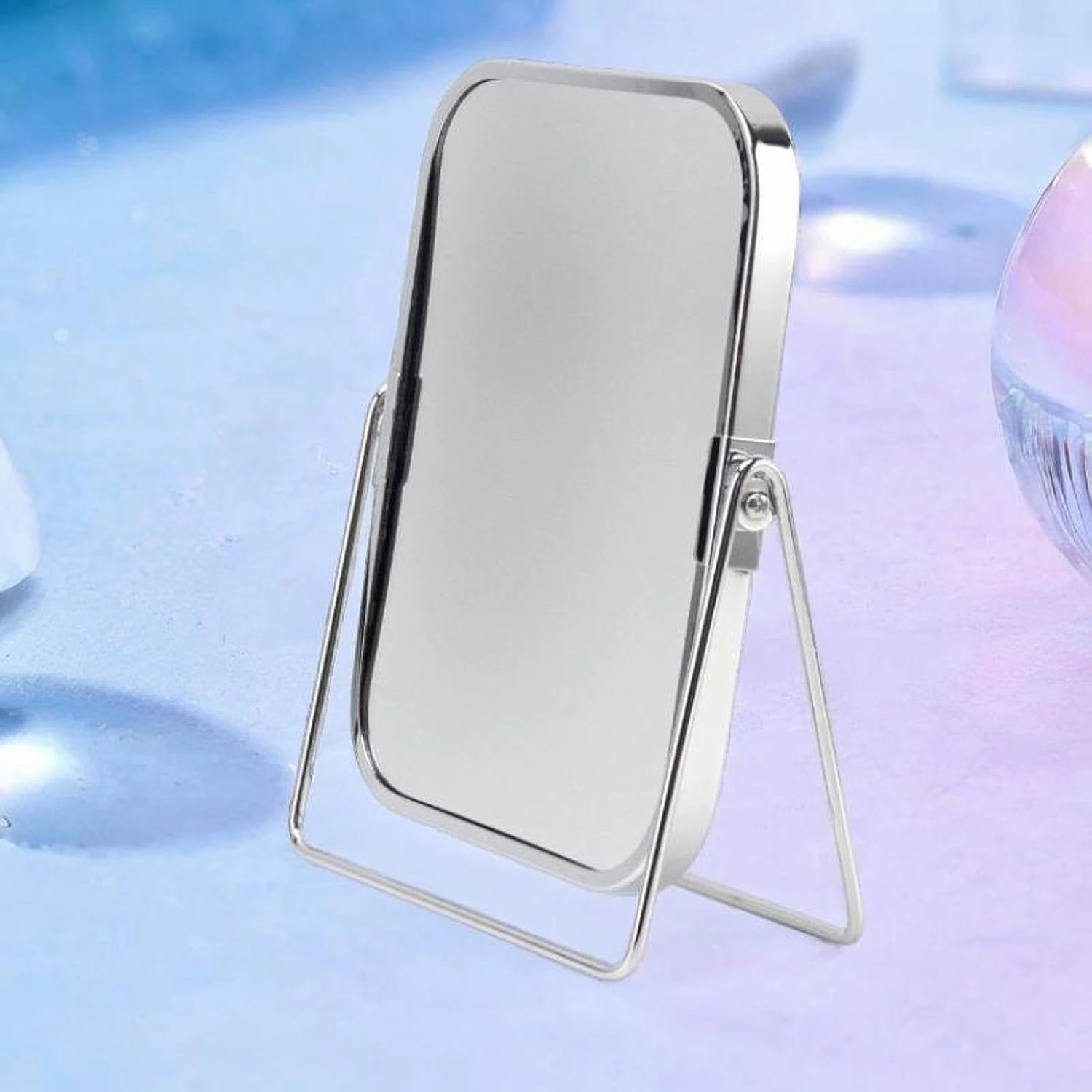 Makeup Mirror Platform Mirror Tabletop Mount 2x Magnification Double-sided Makeup Mirror Vanity Mirror for Dorm Dressing Room, Silver