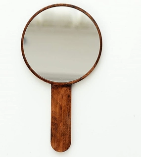 Makeup Mirror Retro Wooden high-Definition Portable Beauty Salon Handheld Mirror