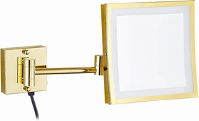 Makeup Mirror with LED Light and Magnification, 8 inch Brass Bathroom Wall-Mounted Shaving Vanity Mirror, 360 Rotation and Extendable Mirror with Plug,Chrome,3X(Gold,5X)