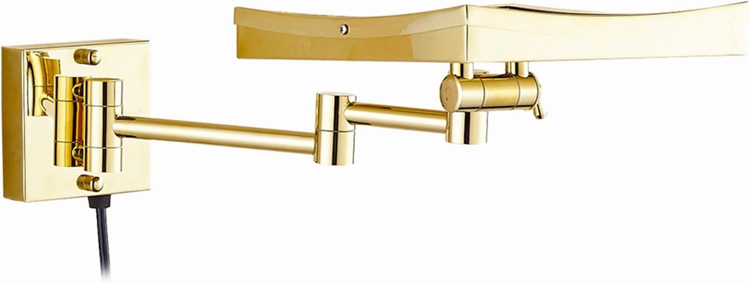 Makeup Mirror with LED Light and Magnification, 8 inch Brass Bathroom Wall-Mounted Shaving Vanity Mirror, 360 Rotation and Extendable Mirror with Plug,Chrome,3X(Gold,5X)