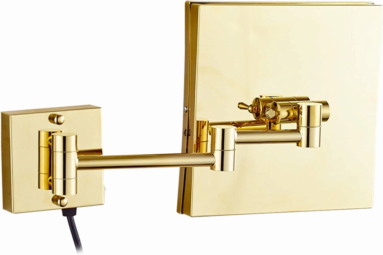 Makeup Mirror with LED Light and Magnification, 8 inch Brass Bathroom Wall-Mounted Shaving Vanity Mirror, 360 Rotation and Extendable Mirror with Plug,Chrome,3X(Gold,5X)