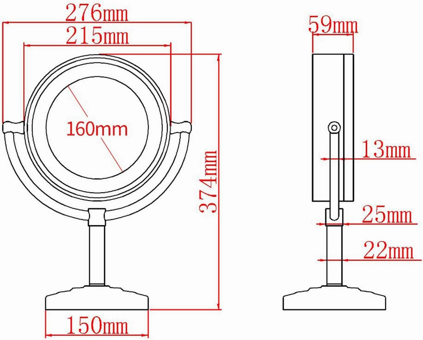 Makeup Mirror with Light and Magnification, 8 Inch Brass Double Sided Countertop Vanity Mirrors, 360° Rotation LED Lighted Cosmetic Mirror,Black,7X(Nickel,3X)