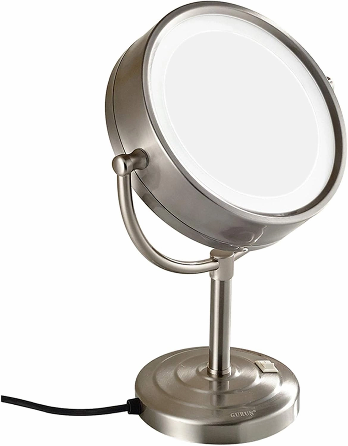 Makeup Mirror with Light and Magnification, 8 Inch Brass Double Sided Countertop Vanity Mirrors, 360° Rotation LED Lighted Cosmetic Mirror,Black,7X(Nickel,3X)