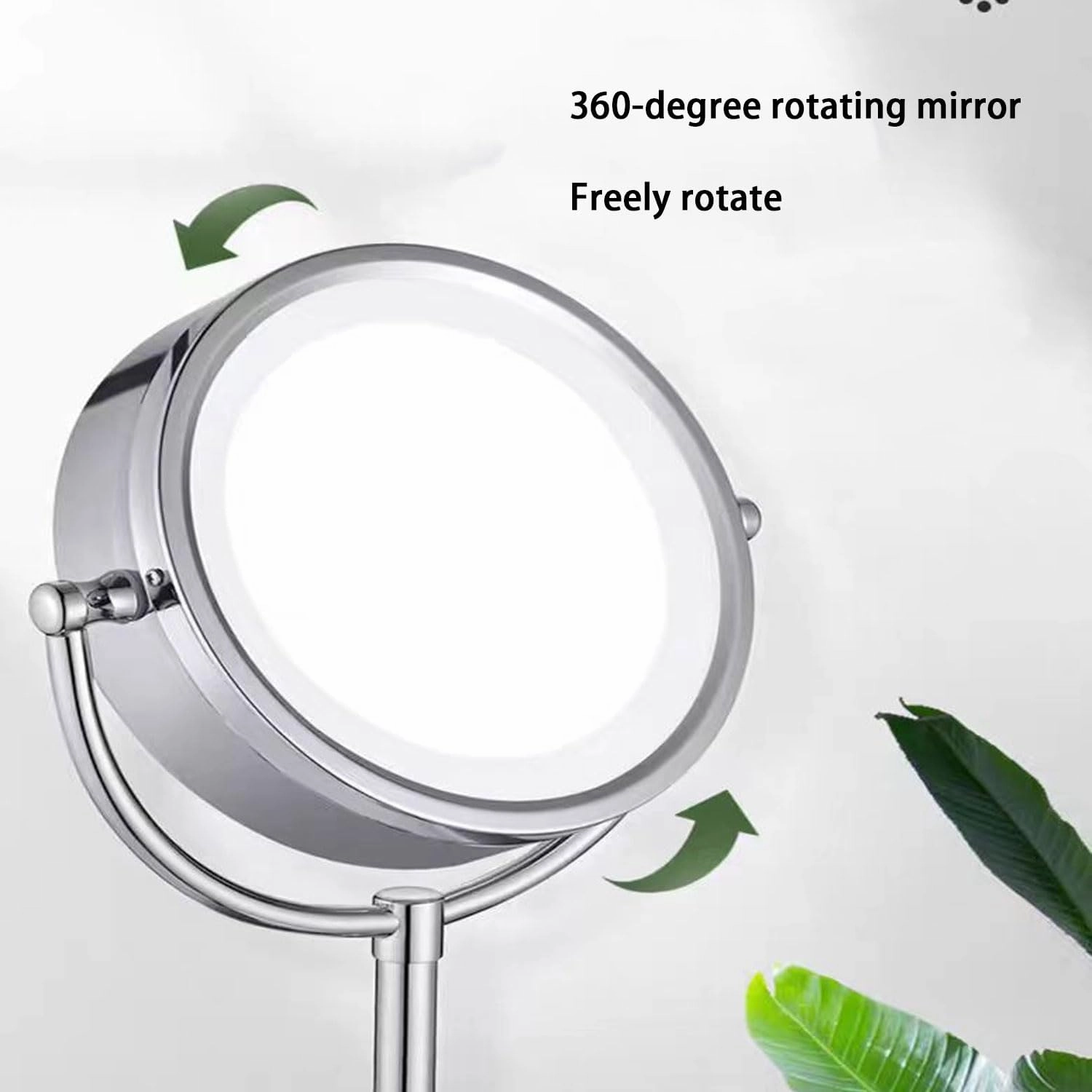 Makeup Mirror with Lights, 8 Inch Brass Double-Sided LED Mirror, Magnification Countertop Vanity Mirrors, 360° Rotation Illuminated Cosmetic Mirror,10X,Nickel