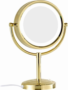 Makeup Mirror with Lights and Magnification, 8 Inch Brass Double Sided LED Countertop Vanity Mirrors, 360° Rotation Illuminated Cosmetic Mirror,Gold,7X