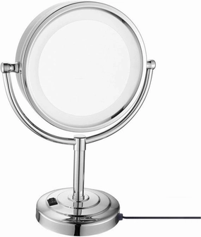 Makeup Mirror with Lights and Magnification 8 Inch Brass Double Sided Led Countertop Vanity Mirrors 360° Rotation Illuminated Cosmetic Mirror, Plug in (Color : Cromo, Size : 10X)