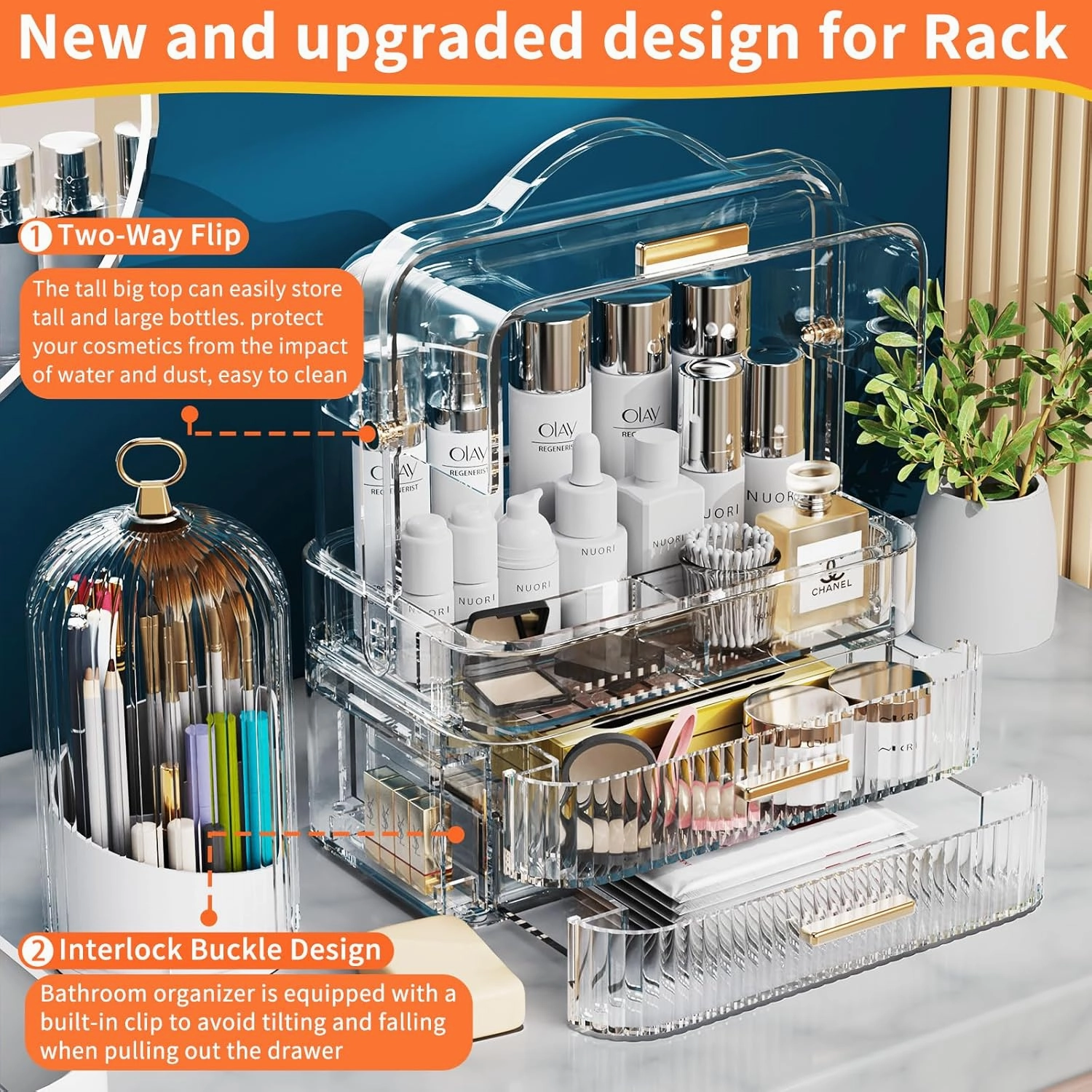Makeup Organizer, Skincare Holder Bathroom Counter Organizer, Birthday Mothers Day Gifts for Mom Women Teen Girl, Storage Box Cosmetic Display Cases for Vanity, Dresser, Countertop (Clear)