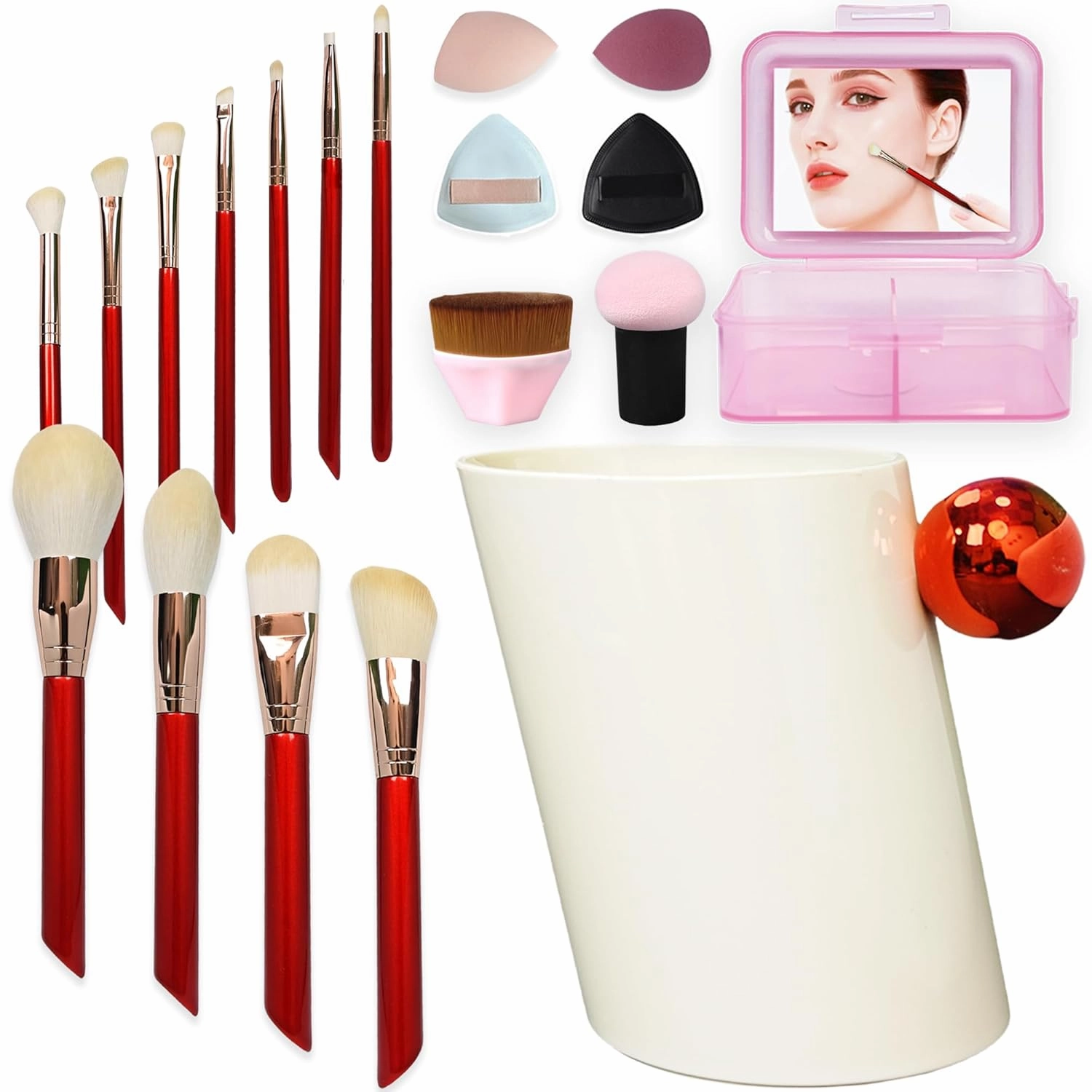 Makeup Organizers Brushs Holder Professional Makeup Brush Set Tools 19 Piece Set Powder Blusher Makeup Brush Valentine S Day Birthday Gift For Her (Red)