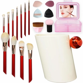 Makeup Organizers Brushs Holder Professional Makeup Brush Set Tools 19 Piece Set Powder Blusher Makeup Brush Valentine S Day Birthday Gift For Her (Red)