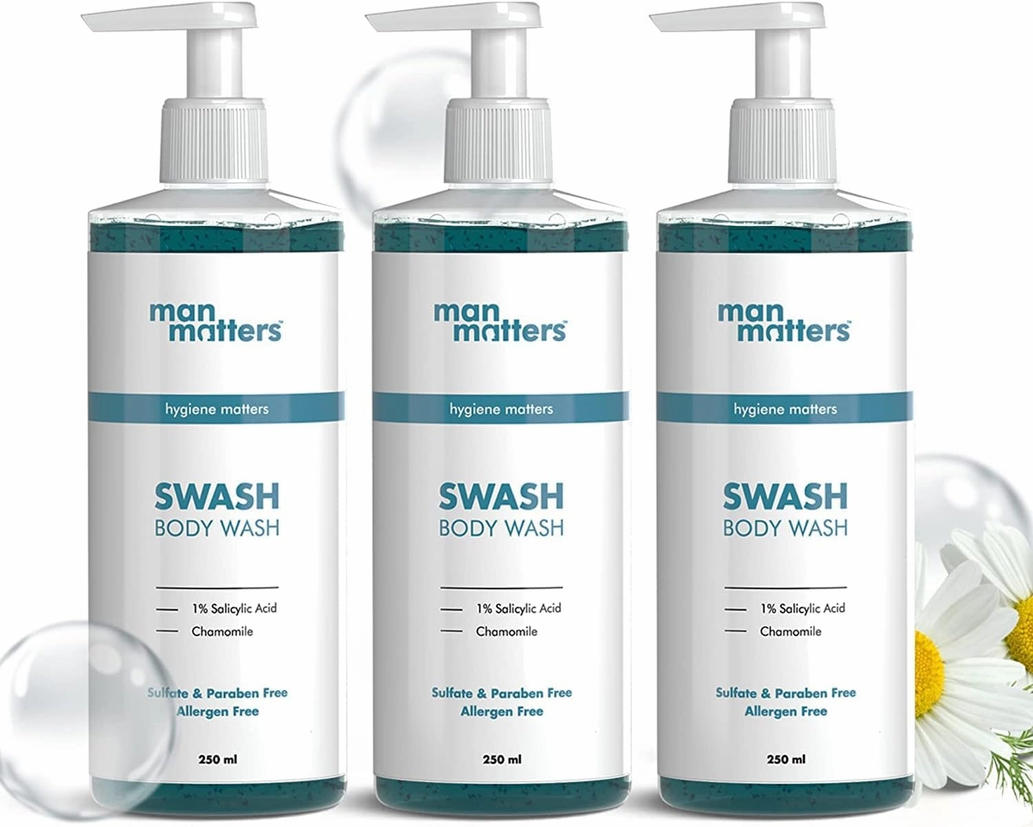 Man Matters Body Wash for Men with 1% Salicylic Acid 750ml | Cool Refreshing Gel for Body & Face | Detoxifying & Exfoliating Showering Gel | Paraben Free, Soap Free, Eco Friendly