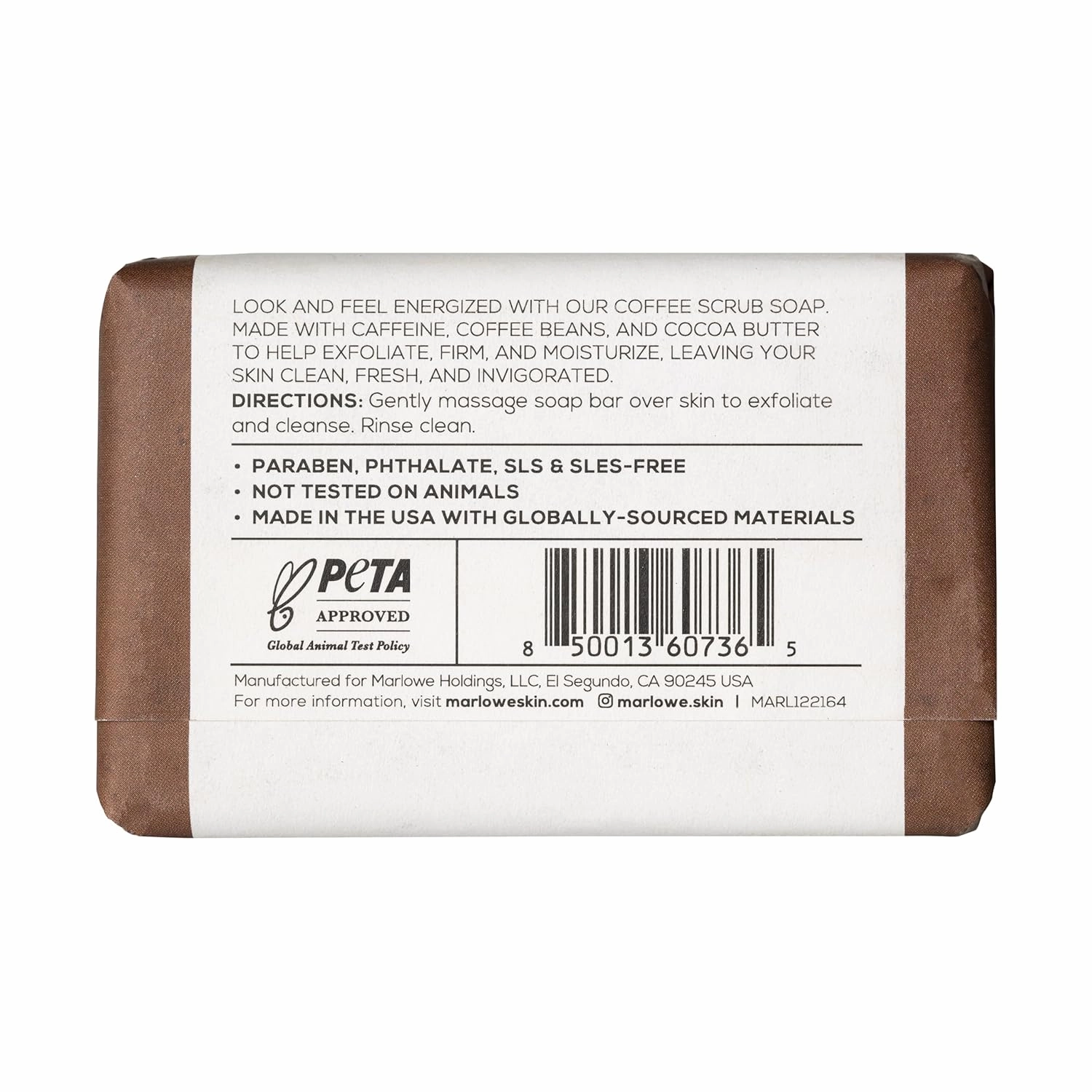 MARLOWE. No. 109 Coffee Bar Soap 7 oz (3 Bars), Body Scrub Soap for Men, Refreshing, Energizing & Exfoliating with Natural Extract, Caffeine, Coffee Bean & Cocoa Butter, Fresh Brewed Scent
