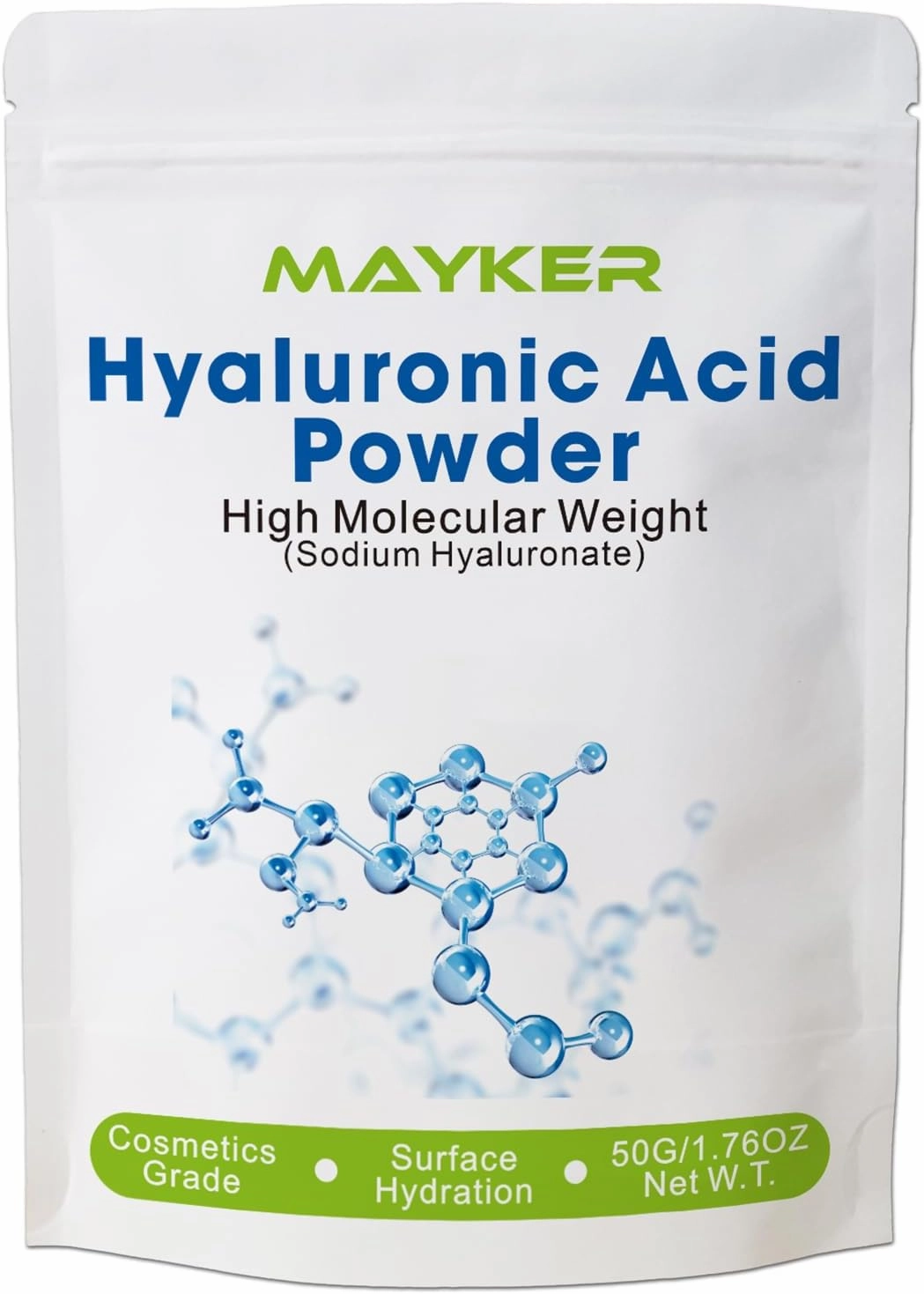 MAYKER Pure Hyaluronic Acid Powder, High Molecular Weight, Cosmetics Grade, for Making Hyaluronic Acid Gel Serum (1.76OZ - 50Grams)
