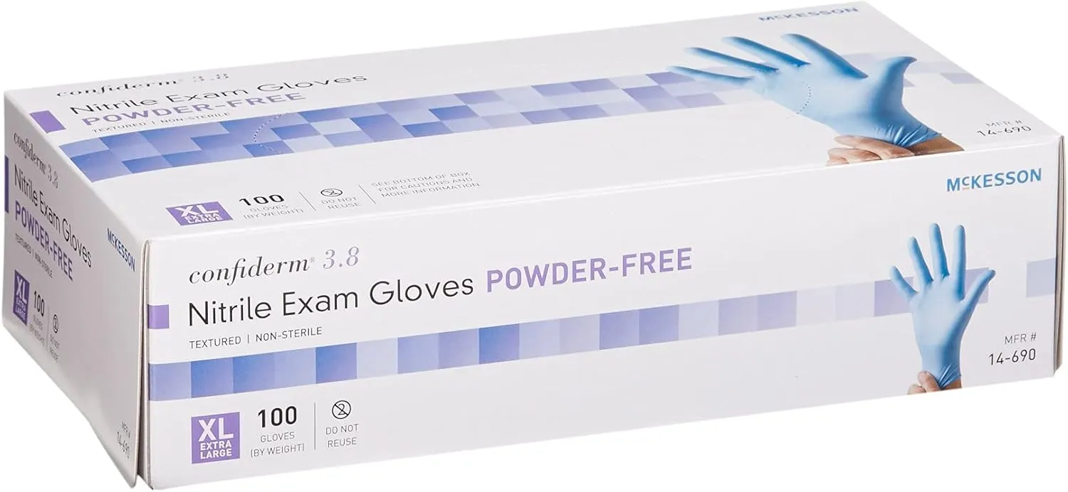 McKesson Confiderm 3.8C Nitrile Exam Gloves, Non-Sterile, Powder-Free, Blue,100 Count, 1 Box