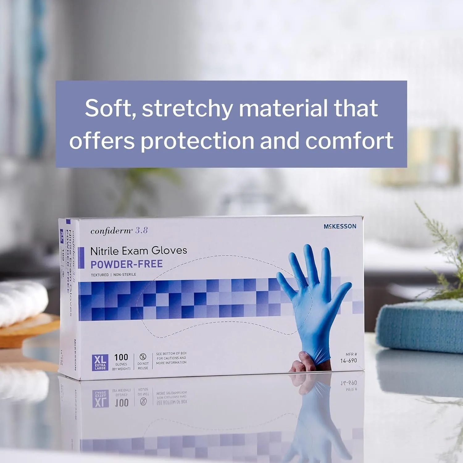 McKesson Confiderm 3.8C Nitrile Exam Gloves, Non-Sterile, Powder-Free, Blue,100 Count, 1 Box