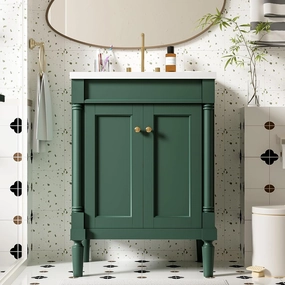 Merax 24” Bathroom Vanity with Sink, Powder Room Small Bathroom Vanity with 2-Door Cabinet, Undermount Sink, Solid Wood Frame Bathroom Storage Cabinet (Vogue Green)