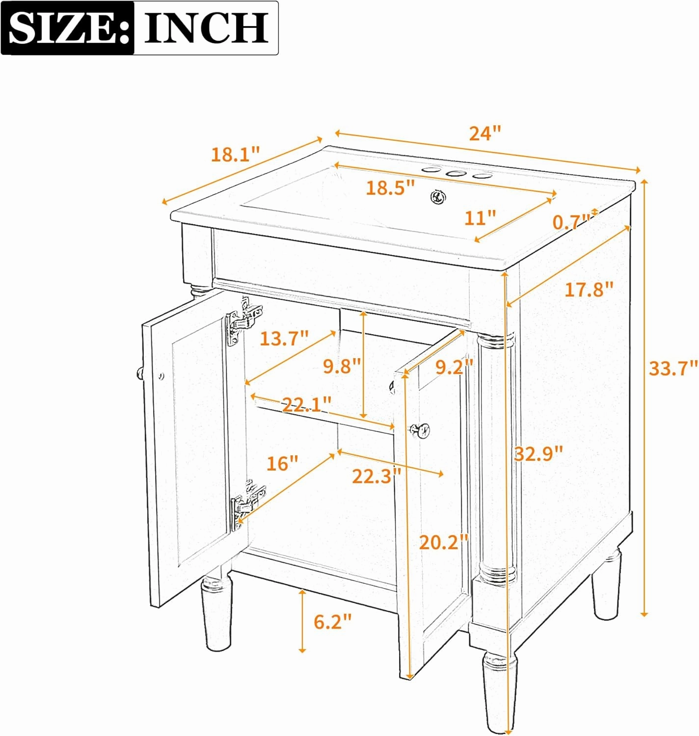 Merax 24” Bathroom Vanity with Sink, Powder Room Small Bathroom Vanity with 2-Door Cabinet, Undermount Sink, Solid Wood Frame Bathroom Storage Cabinet (Vogue Green)