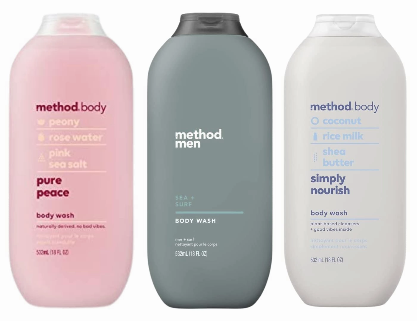 Method Body Wash Sampler Variety (Pure Peace, Sea & Surf, & Simply Nourish) (Pure Peace   Sea & Surf   Simply Nourish)