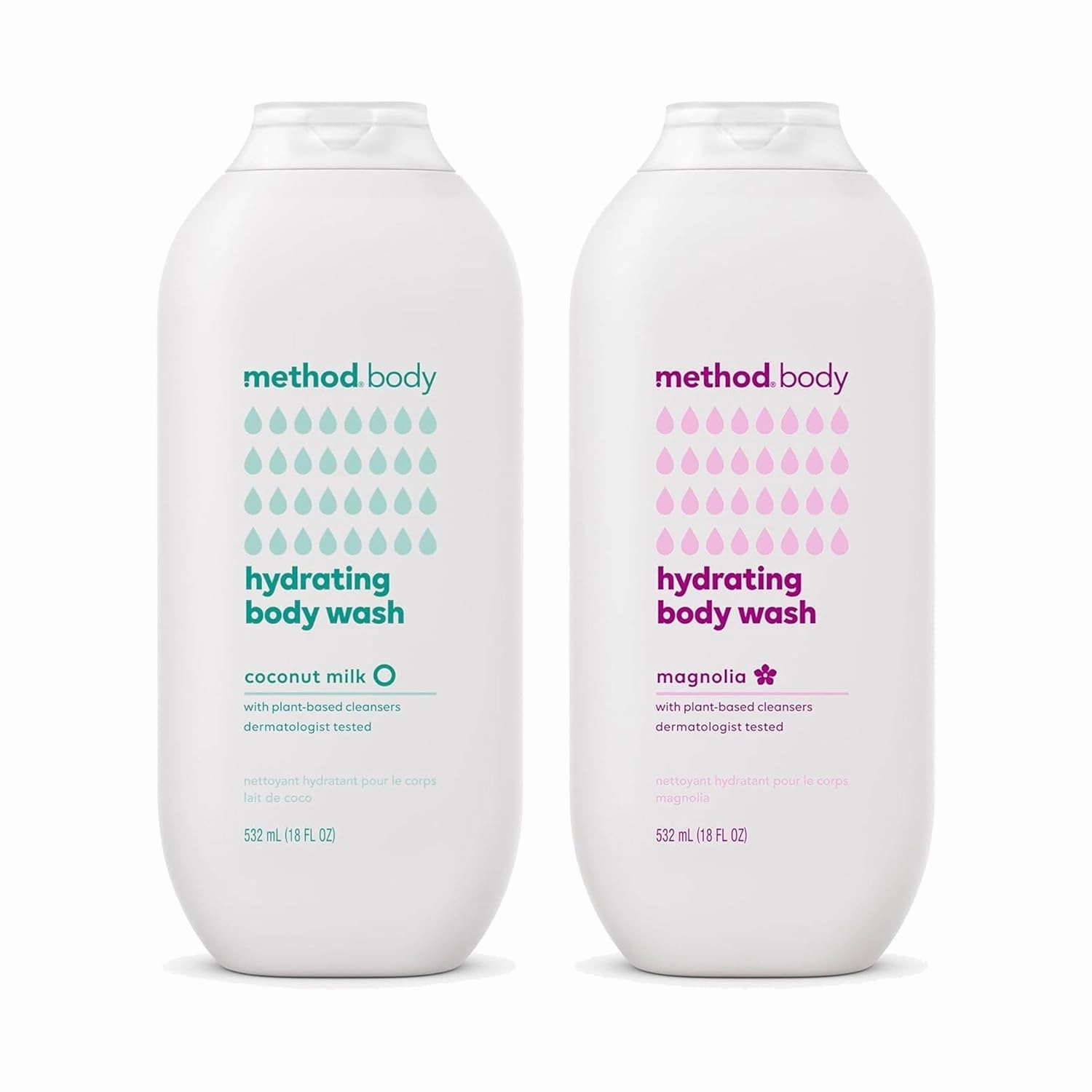 Method Hydrating Body Wash Variety Pack - Magnolia 18 fl oz   Coconut Milk 18 fl oz, Paraben and Phthalate Free