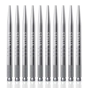Microblading Pens 10 Piece Silver Light Manual Tattoo Eyebrow Pens For Permanent Makeup Supplies | Durable Aluminum Pen With Lock-Pin Tech & Ergonomic Grip | Shape Brows, Fuller & Lush