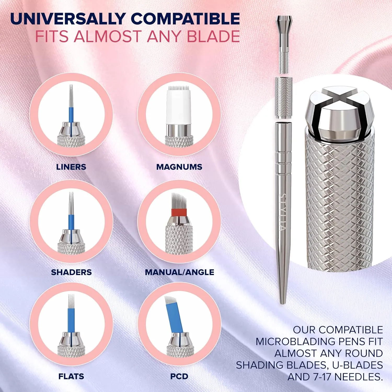 Microblading Pens 10 Piece Silver Light Manual Tattoo Eyebrow Pens For Permanent Makeup Supplies | Durable Aluminum Pen With Lock-Pin Tech & Ergonomic Grip | Shape Brows, Fuller & Lush
