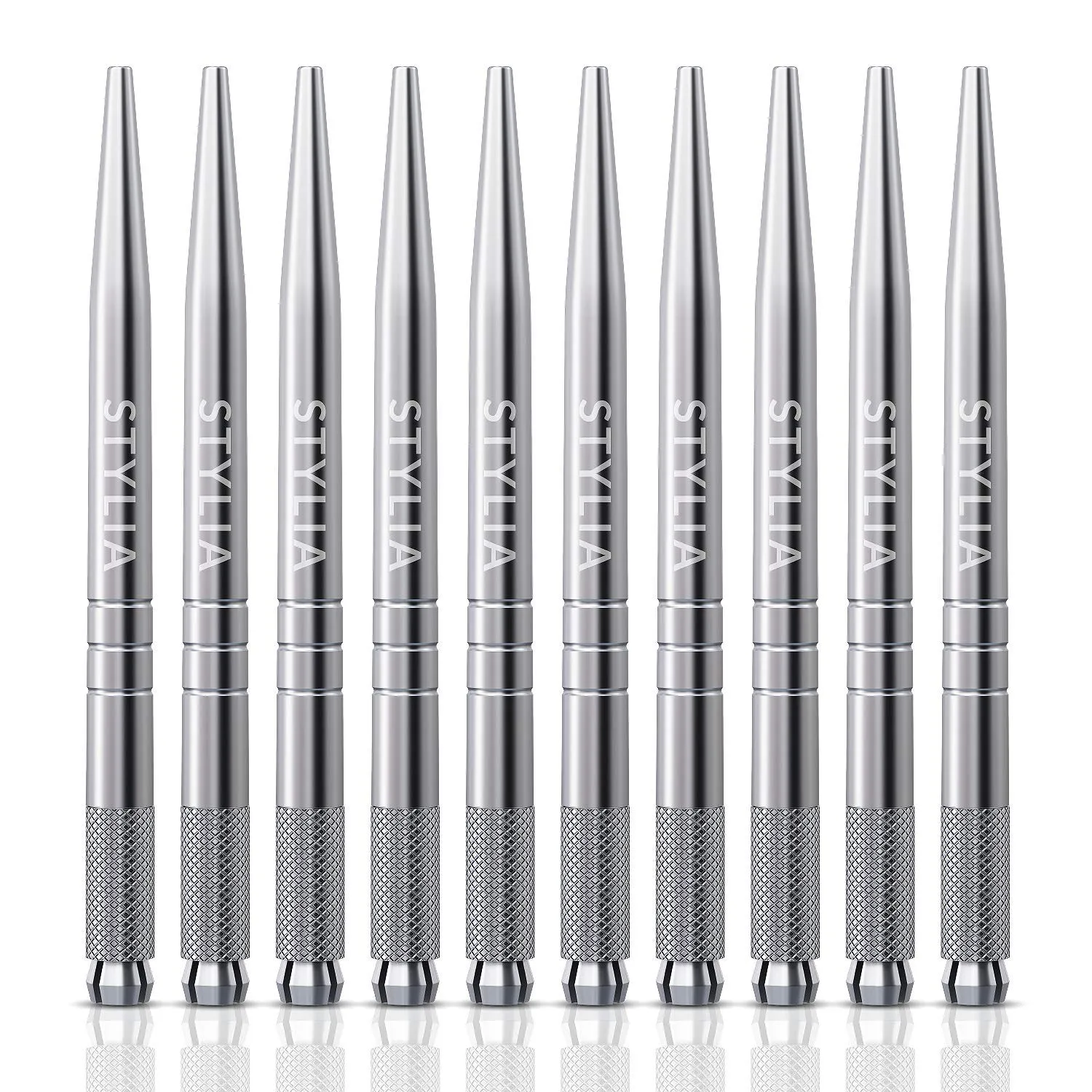 Microblading Pens 10 Piece Silver Light Manual Tattoo Eyebrow Pens For Permanent Makeup Supplies | Durable Aluminum Pen With Lock-Pin Tech & Ergonomic Grip | Shape Brows, Fuller & Lush