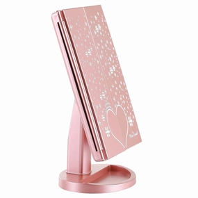 Miss Sweet Lighted Trifold Makeup Mirror Tabletop Mirror Vanity Mirror for Beauty Makeup (A Rose Gold)