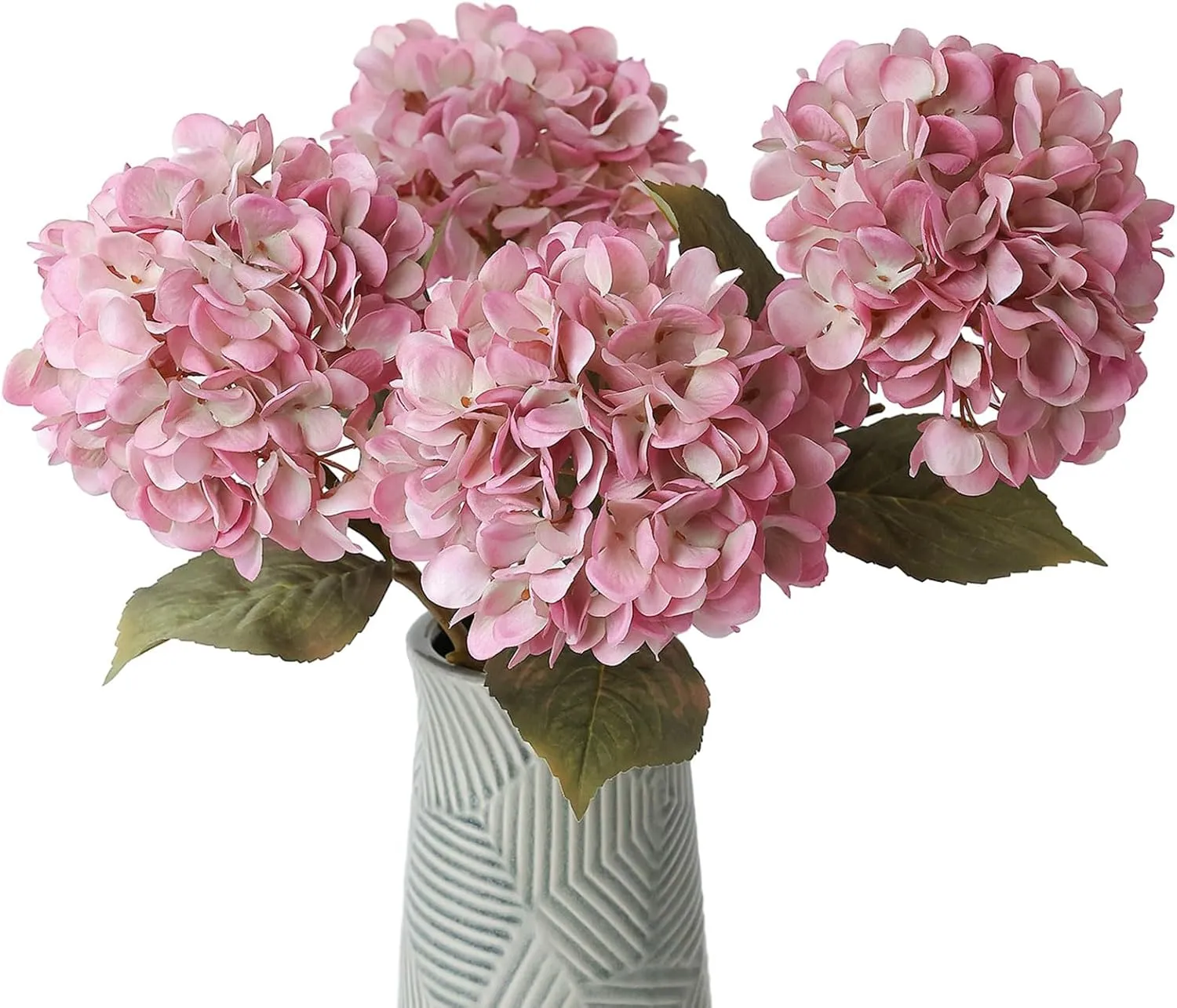 mizii 4Pcs Blush Artificial Hydrangea Flowers Large Fake Silk Hydrangea Flower with Leaves Stems Realistic Faux Hydrangeas Decorations for Wedding Table Centerpieces Vase Home Decor (Blush)