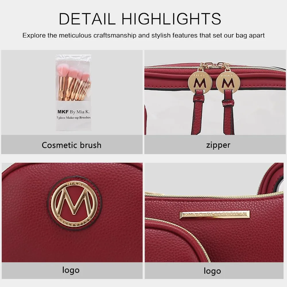 MKF Collection 3PCS Stylish Cosmetic Bag Portable Makeup Travel Organizer Case With 7 Makeup Brushes by Mia K