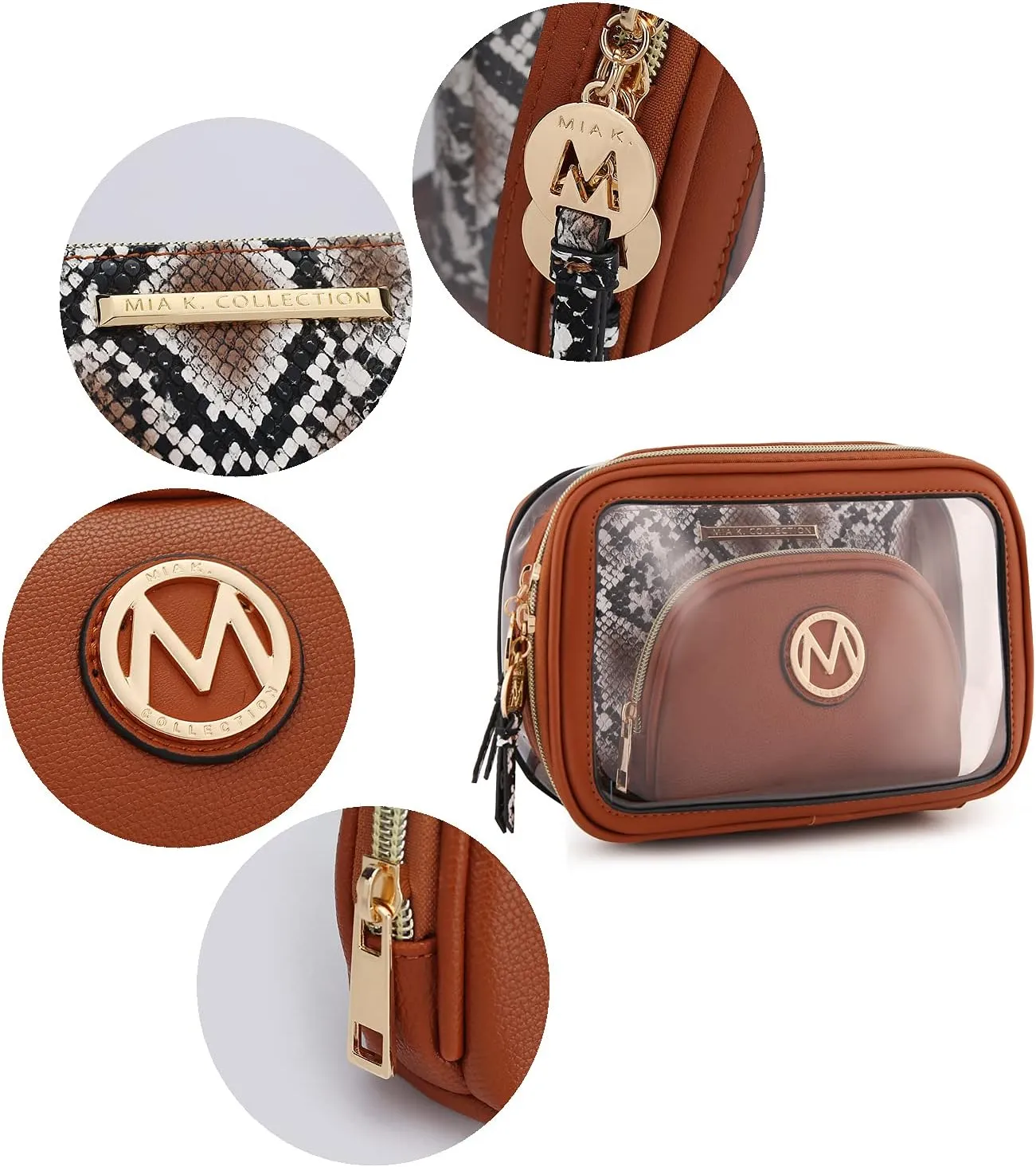 MKF Collection 3PCS Stylish Cosmetic Bag Portable Makeup Travel Organizer Case With 7 Makeup Brushes by Mia K