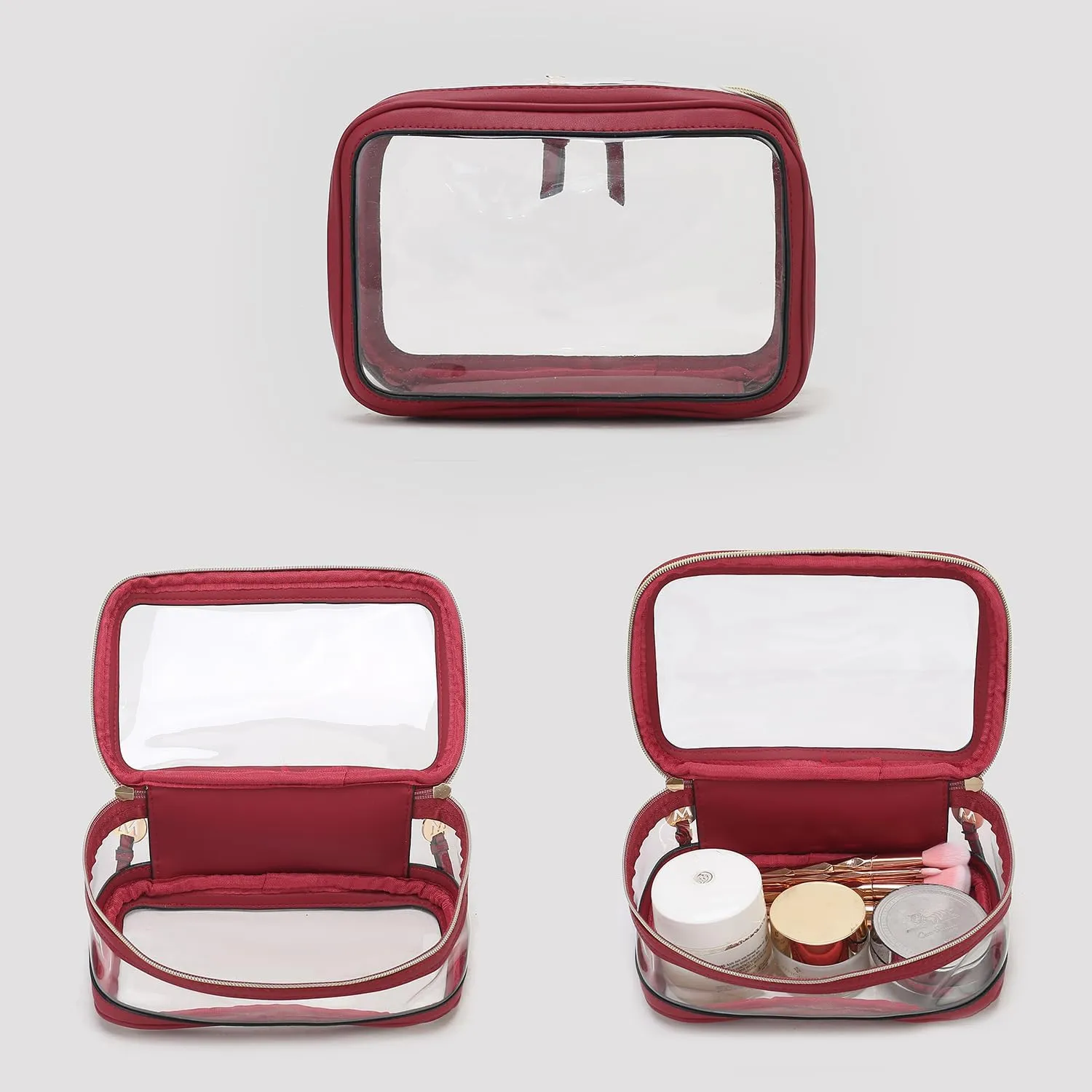 MKF Collection 3PCS Stylish Cosmetic Bag Portable Makeup Travel Organizer Case With 7 Makeup Brushes by Mia K