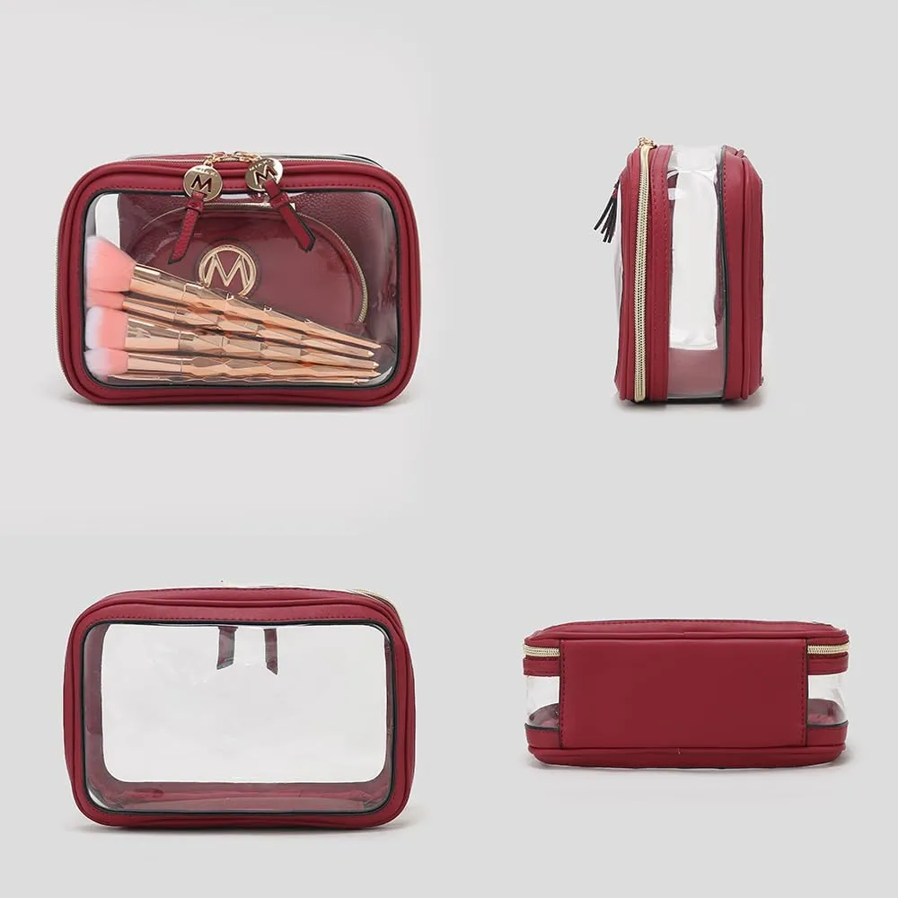 MKF Collection 3PCS Stylish Cosmetic Bag Portable Makeup Travel Organizer Case With 7 Makeup Brushes by Mia K