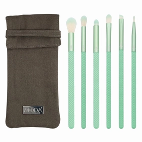 MODA Renew, 7pc Eye Makeup Brush Kit with Pouch, Includes - Eye Contour, Crease, Smoky Eye, Shadow, Brow and Liner Brushes, Mint Green