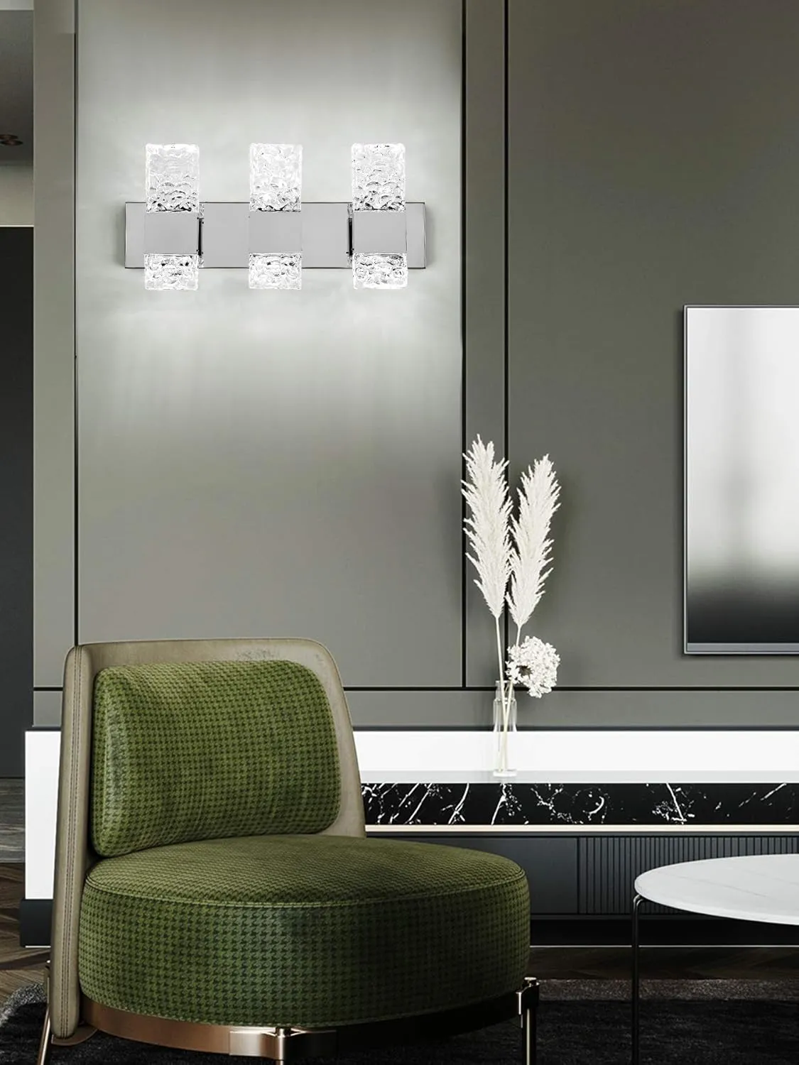 Modern LED Bathroom Vanity Light Fixtures Chrome Stainless Steel 3 Light Wall Sconces for Bathroom Lighting Fuxture Over Mirror 21.5Inch 30w LED Crystal Wall Light Cool White 5800k